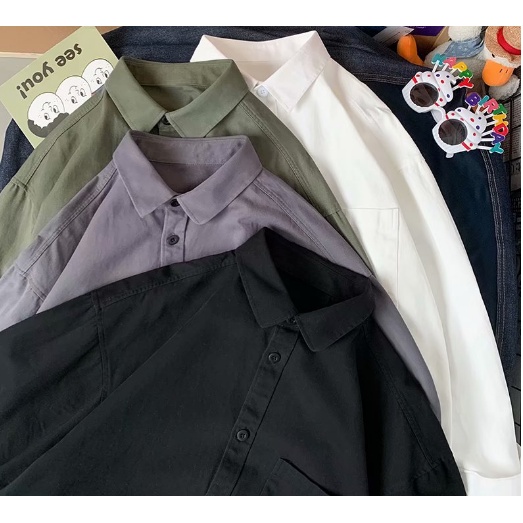 Áo Sơ Mi Cổ Bẻ chất cotton Form Rộng Chất Đẹp Siêu Hot Sơ mi unisex nam nữ đều mặc được