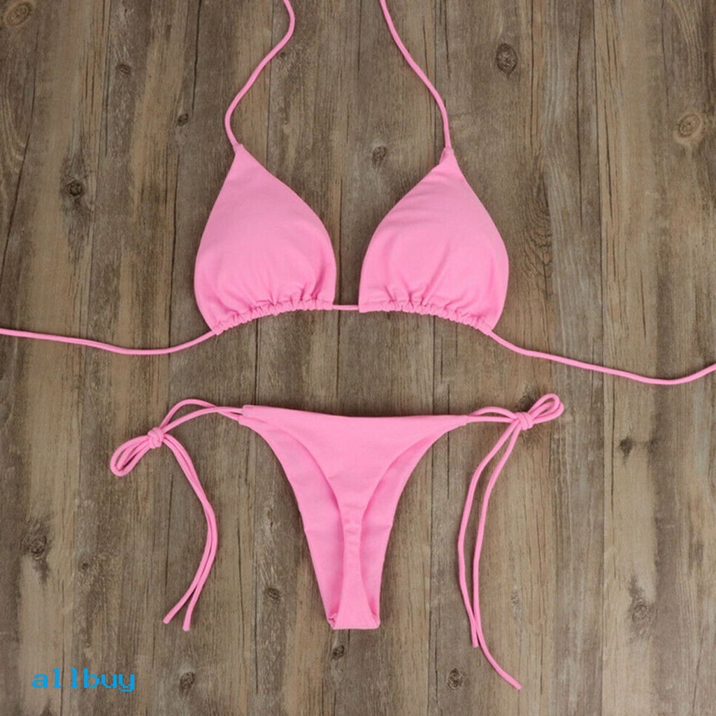 Bộ Bikini 2 Mảnh Màu Trơn Có Dây Đeo Cổ Màu Sắc Đơn Giản Thời Trang Cho Nữ
