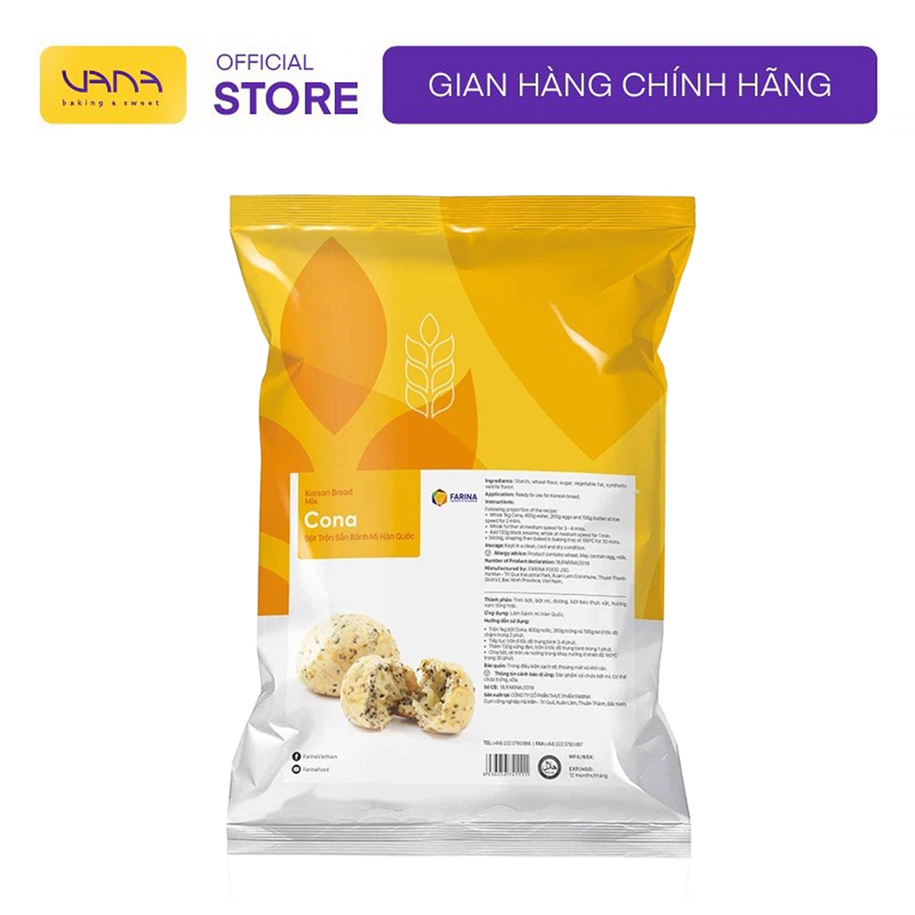 BỘT TRỘN SẴN BÁNH MỲ MÈ ĐEN (VỪNG ĐEN) CONA HÀN QUỐC FARINA 1KG