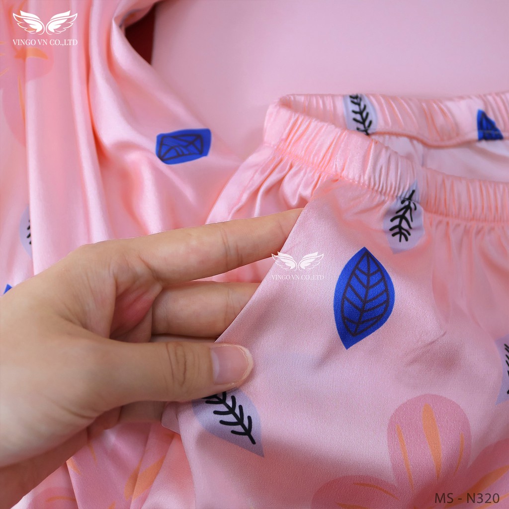 VINGO Bộ Đồ Ngủ Mặc Nhà Nữ Lụa Pháp Cao Cấp Áo Cổ Vuông Quần Cộc Bo Chun Màu Hồng N320 VNGO | BigBuy360 - bigbuy360.vn