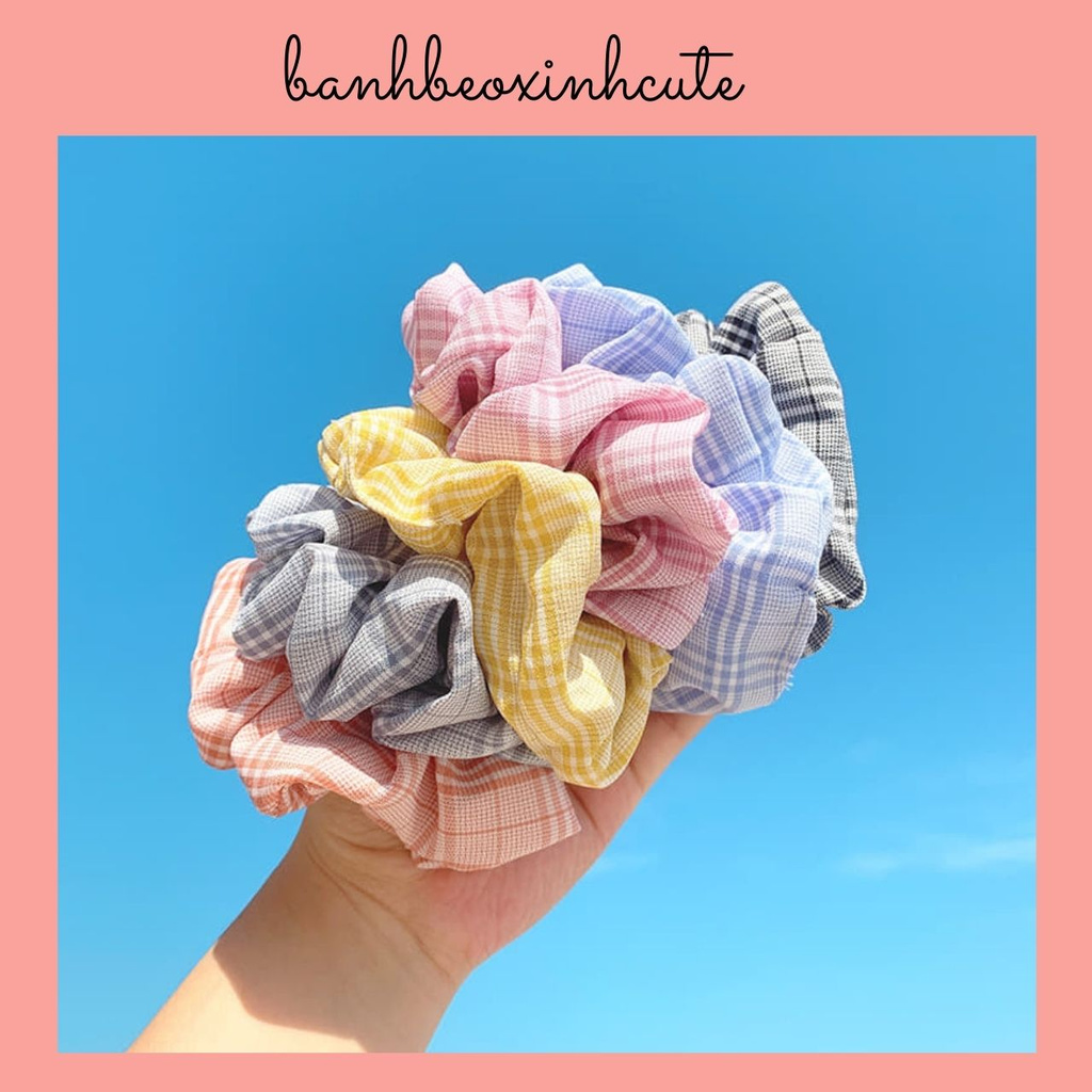 Dây buộc tóc vải scrunchies vải caro siêu đẹp