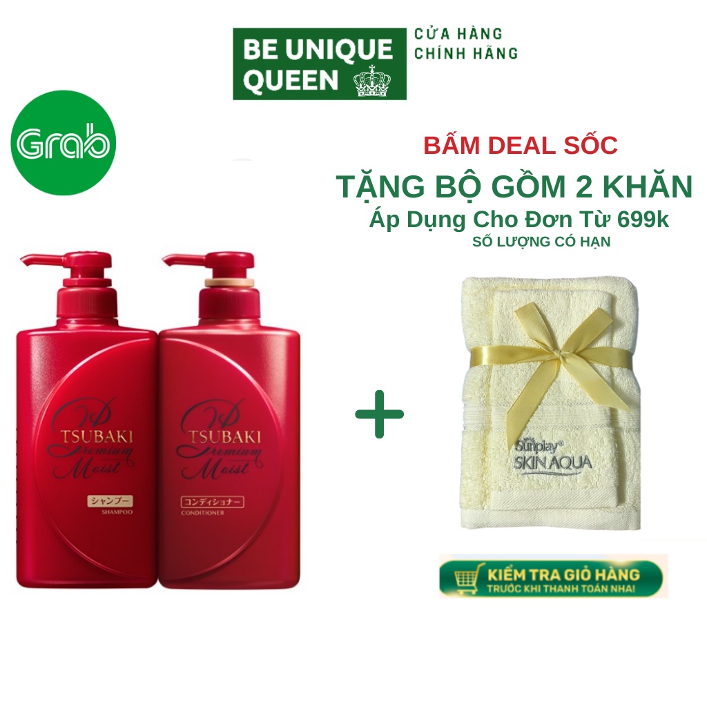 Bộ Dầu Gội Tsubaki Đỏ Premium Moist Tsubaki Dưỡng tóc Suôn Mềm Bóng Mượt (490ml/chai)