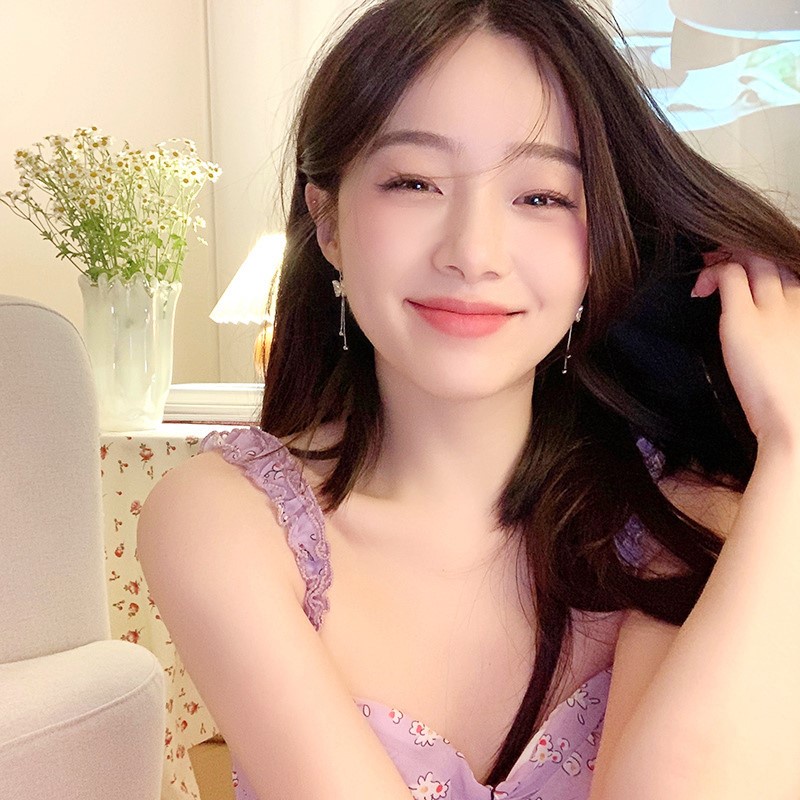 Khuyên Tai Bạc 925 Đính Tua Rua Đơn Giản Thời Trang Phong Cách Hàn Quốc