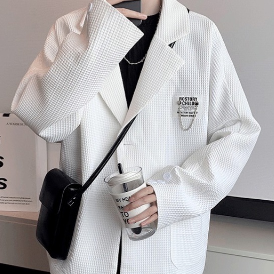 Áo khoác blazer Trắng Áo  Màu Trắng Kiểu Bánh Quế Phong Cách Đường Phố Hàn Quốc Thời Trang Cao Cấp Cho Nam Bộ đồ