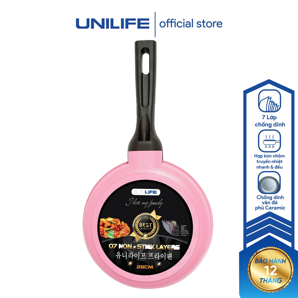 Chảo chống dính vân đá Unilife cao cấp, chảo nông 7 lớp nấu ăn các món chiên rán xào