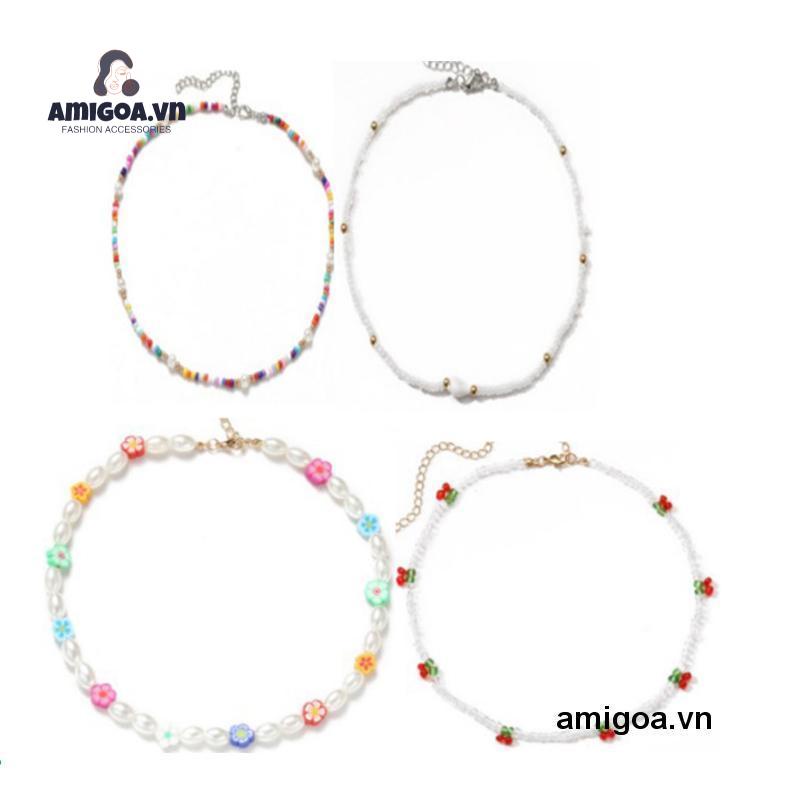 ✨✨Dây chuyền ngọc trai đính cườm đầy màu sắc Hàn Quốc vòng cổ nữ