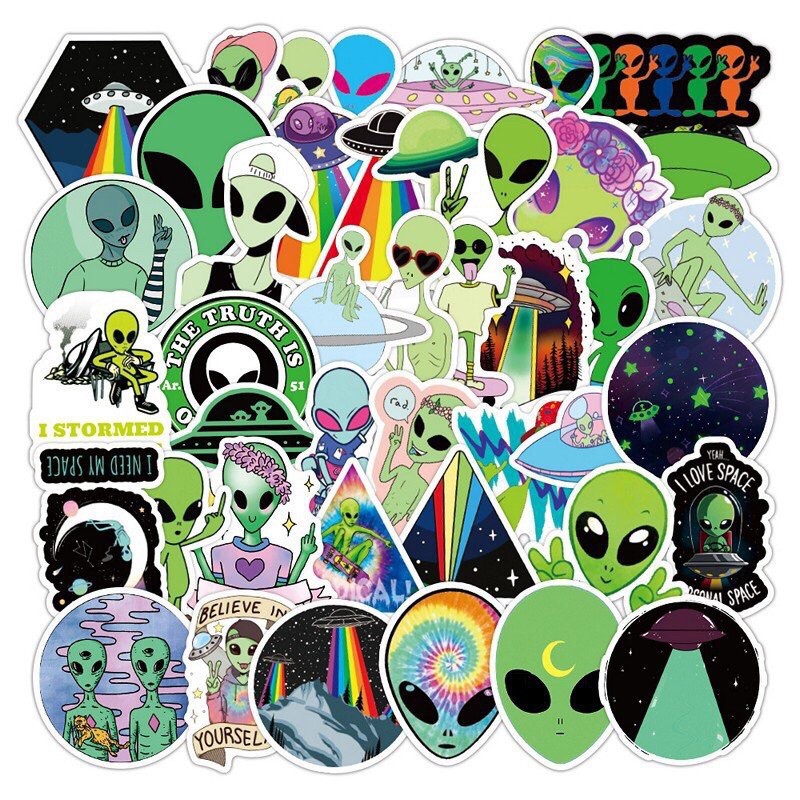 combo 30-60 hình sticker Alien người ngoài hành tinh decal/ hình dán trang trí Alien