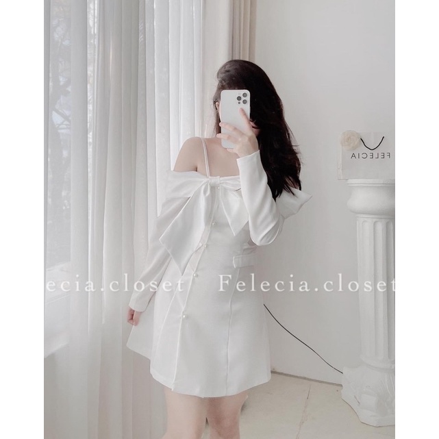 ĐẦM NƠ VAI 1 BÊN BẸT VAI 2 DÂY TAY DÀI XẾP LY DỌC SỌC