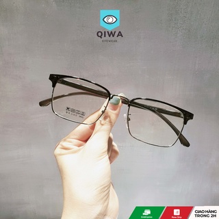 Kính cận kim loại nửa viền dáng chữ nhật Qiwa Eyewear 2723, Gọng kính cận nam nữ thanh mảnh