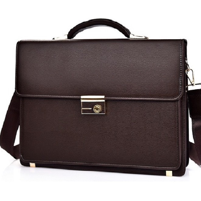 Túi xách cặp da công sở T50 khóa số đựng laptop 14 inch 38x29x8cm (Nâu-Đen) | BigBuy360 - bigbuy360.vn