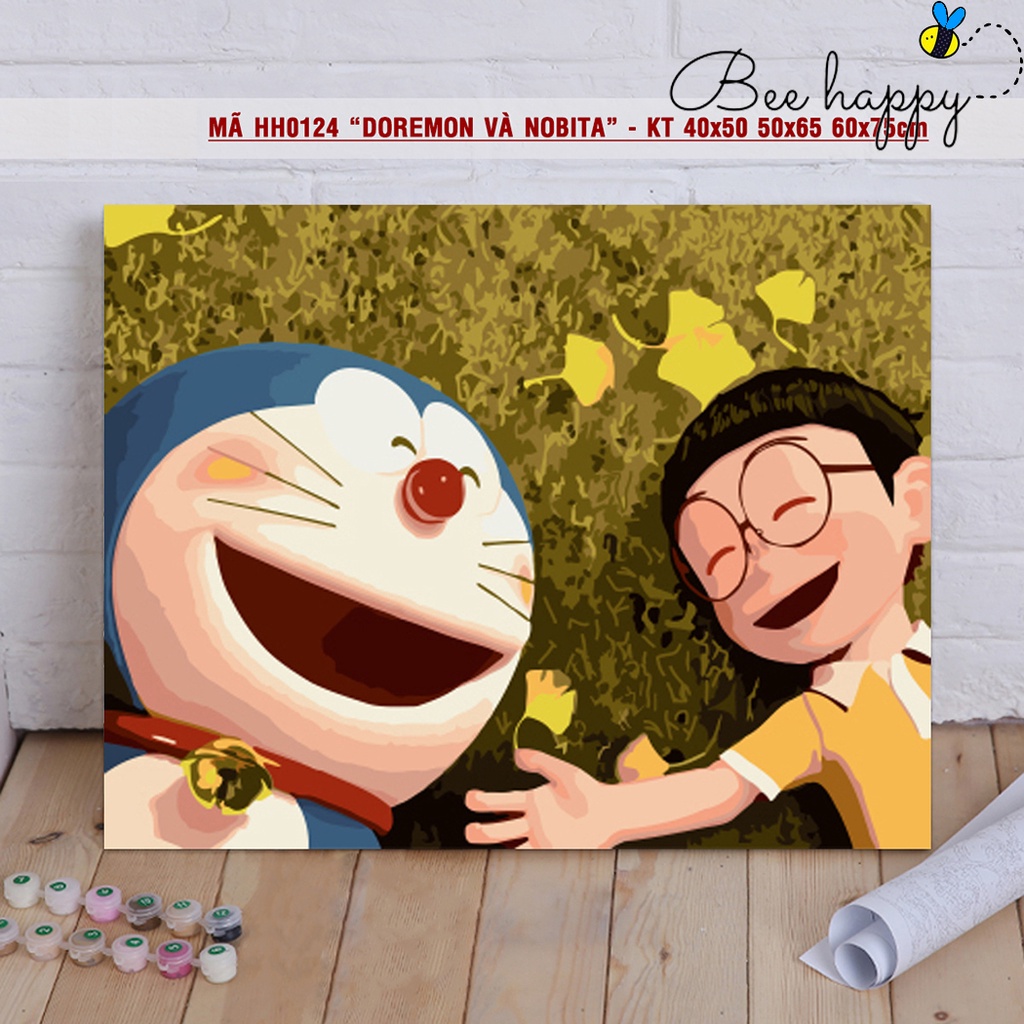 Tranh tô màu theo số sơn dầu số hóa BEE HAPYY - Tranh hoạt hình Anime Tình bạn Doraemon và Nobita mã HH0124