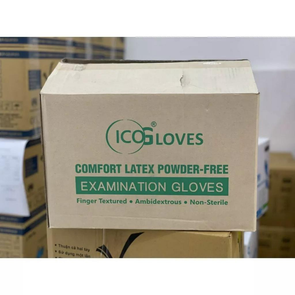 Găng tay Thái Lan Không bột ICOGloves Latex Màu Kem, Hộp 100 cái/ 50 Đôi