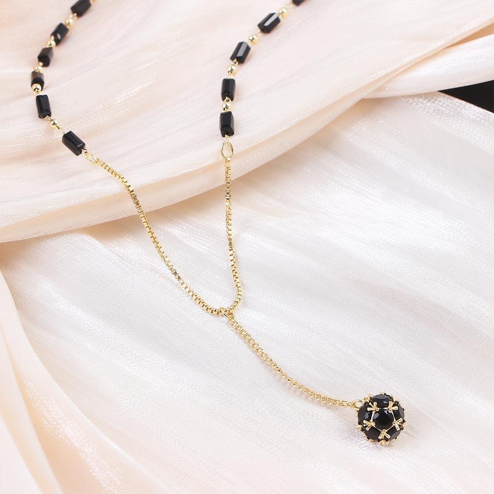 Vòng cổ Màu Đen Đính Đá Kim Cương Nhân Tạo Phong Cách Cổ Điển Thời Trang|Vòng cổ Mặt Quả Cầu Phong Cách Hàn Quốc