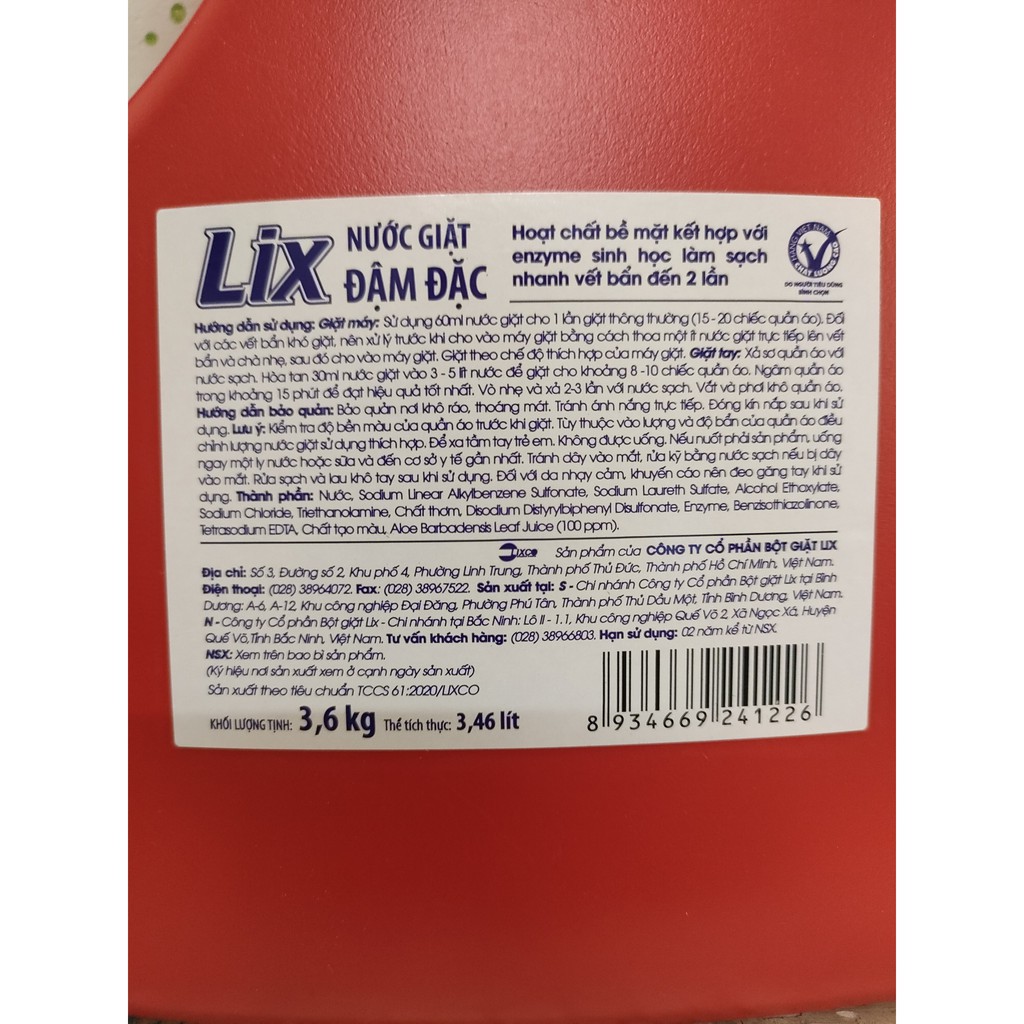 Nước giặt Lix đậm đặc hương hoa 3.6kg