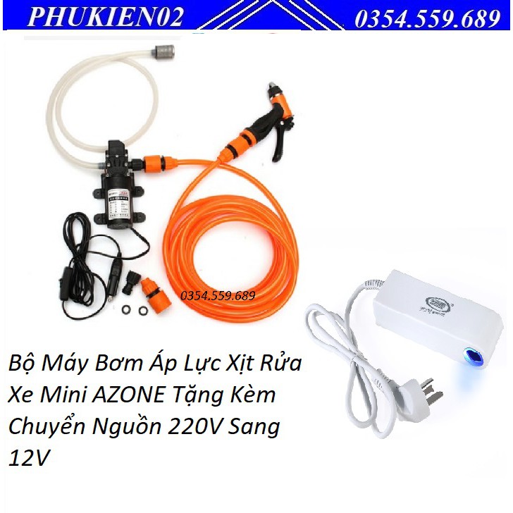 Máy rửa xe mini ô tô tăng áp 12V tặng Chuyển điện sử dụng tại nhà 220V