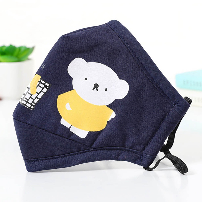 Khẩu trang vải cho trẻ em hình gấu đáng yêu ôm mặt có tấm lọc bụi mịn pm2.5 kháng khuẩn chống nuớc màu đẹp