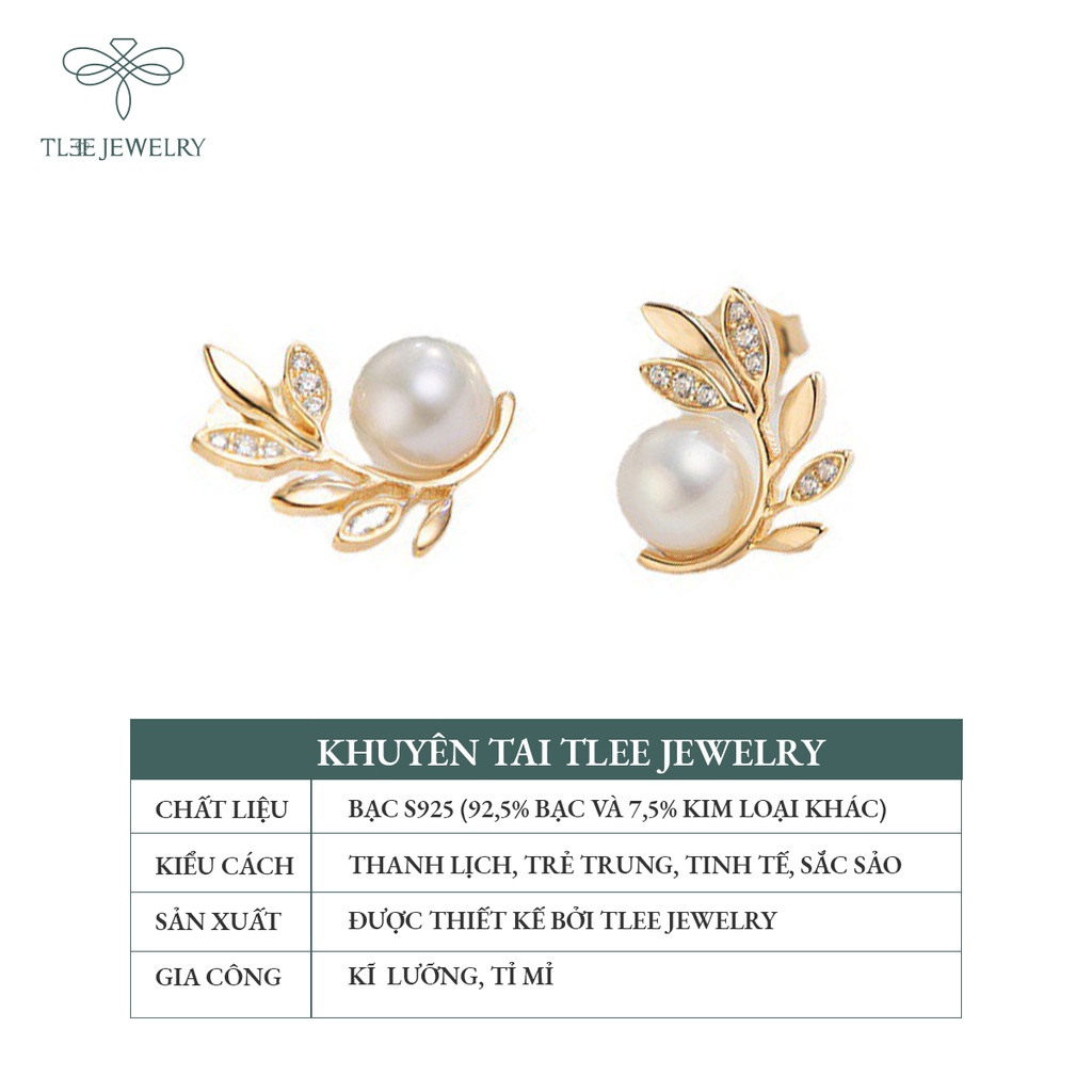 Khuyên tai bạc nữ TLEE Lá Oliu nạm đá sang trọng NCJ B0111