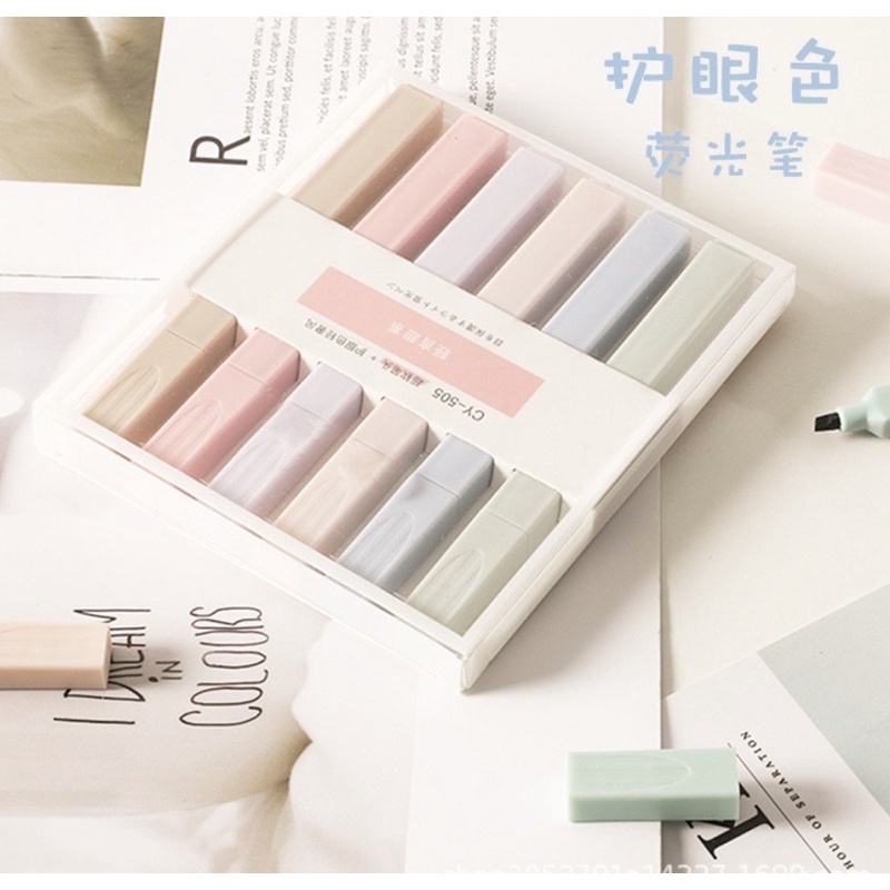 Set bộ 6 Bút Dạ Quang Highlight Đánh Dấu Bút Nhớ màu pastel phong cách morandi