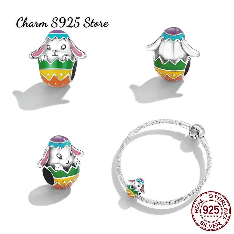 CHARM XỎ NGANG CHÚ THỎ CON BẠC S925 CAO CẤP HÀNG CHÍNH HÃNG