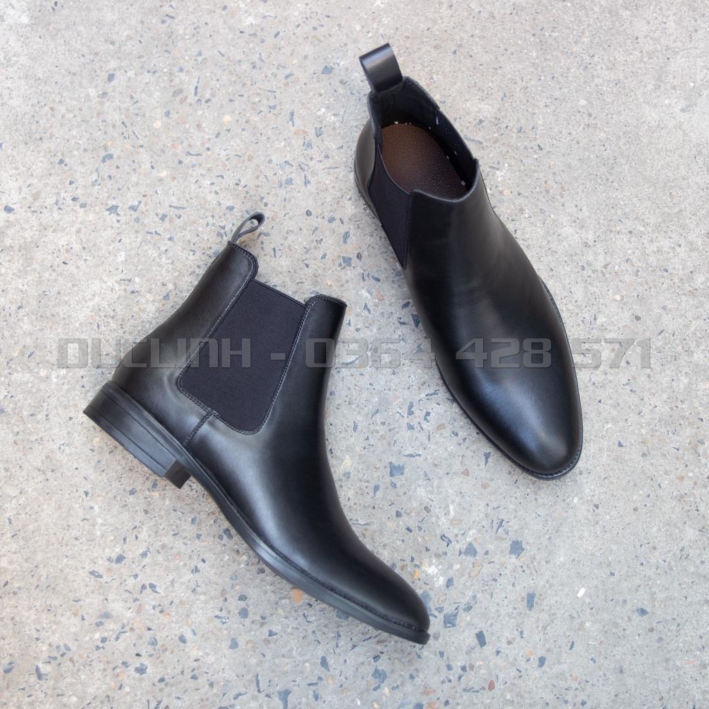 Giày Chelsea Boots Classic Đen, Phom chuẩn Châu Âu tăng chiều cao 6cm dễ phối đồ