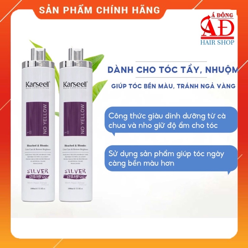 DẦU GỘI TÍM KARSEELL NO YELLOW SILVER SHAMPOO KHỬ ÁNH VÀNG CHO TÓC TRÂNG BẠCH KIM