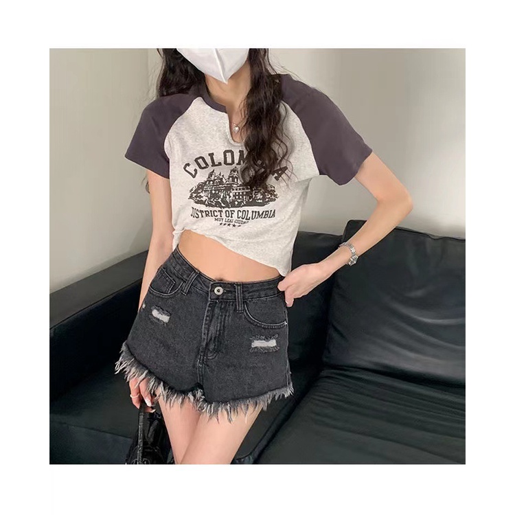 Áo Crop Top Cổ Tròn Tay Ngắn In Hình Thời Trang Mùa Hè Dành Cho Nữ 2022