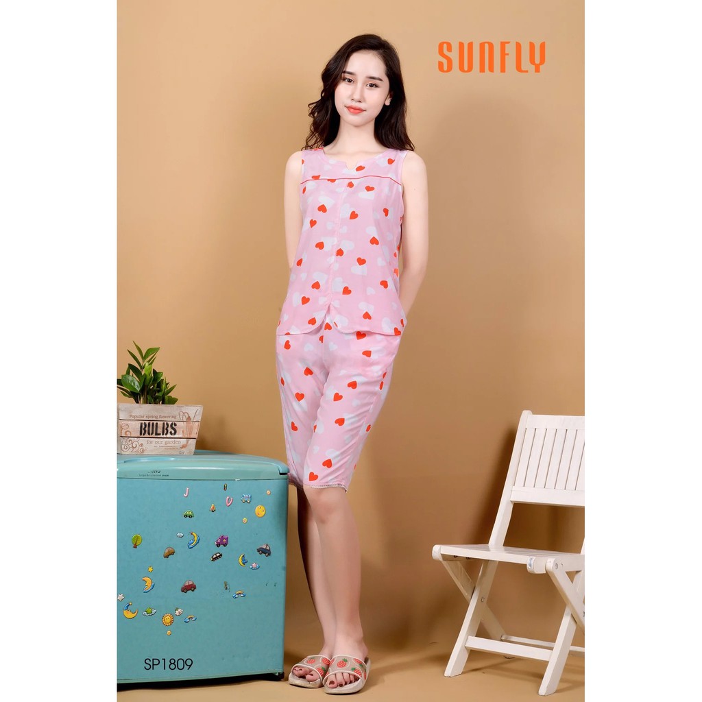 [Mã WABRWA8 giảm 15% đơn 99k] Bộ đồ lanh mặc nhà Sunfly, xuân hè áo sát nách, quần lửng SP1809