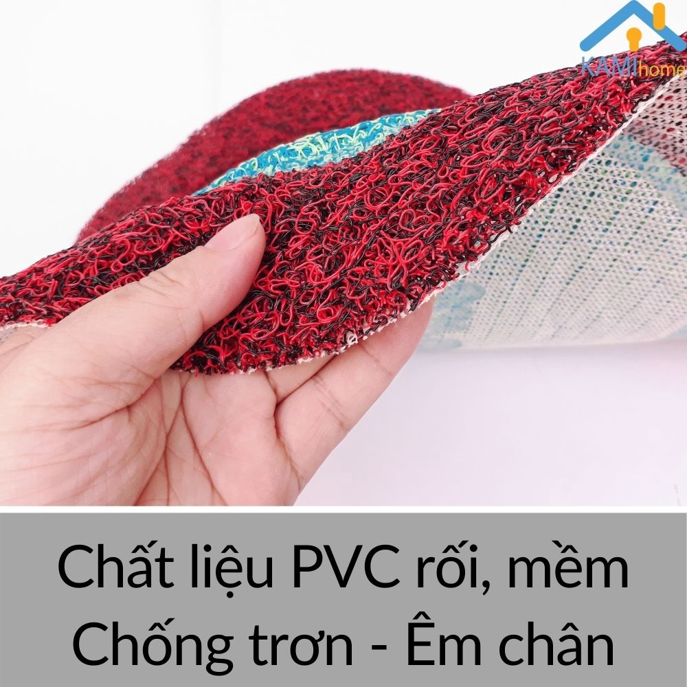 Thảm lau chùi chân khô trải sàn PVC sợi rối chống trơn trượt không ngấm nước Oval 58*38cm mã 27012