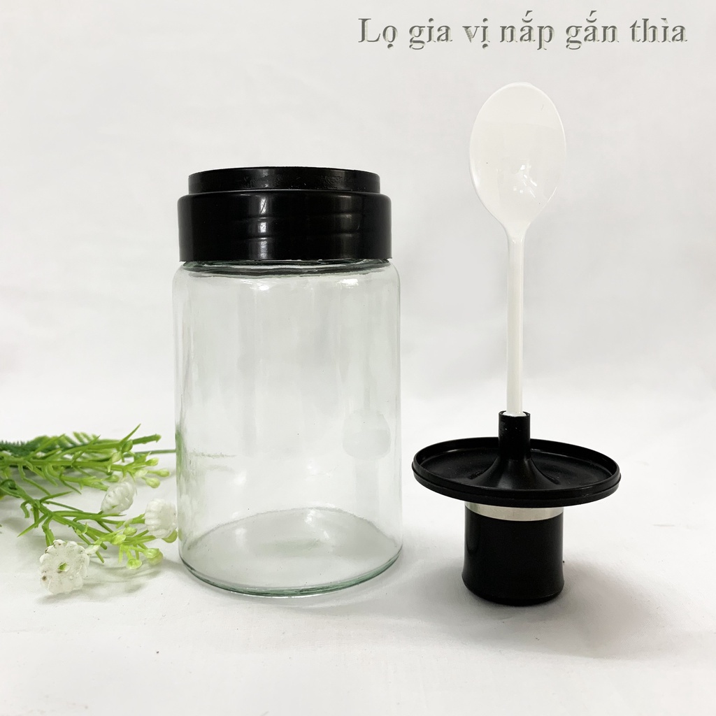 Lọ để gia vị nhà bếp bằng thủy tinh, có nắp gắn thìa, thuận tiện lấy đồ