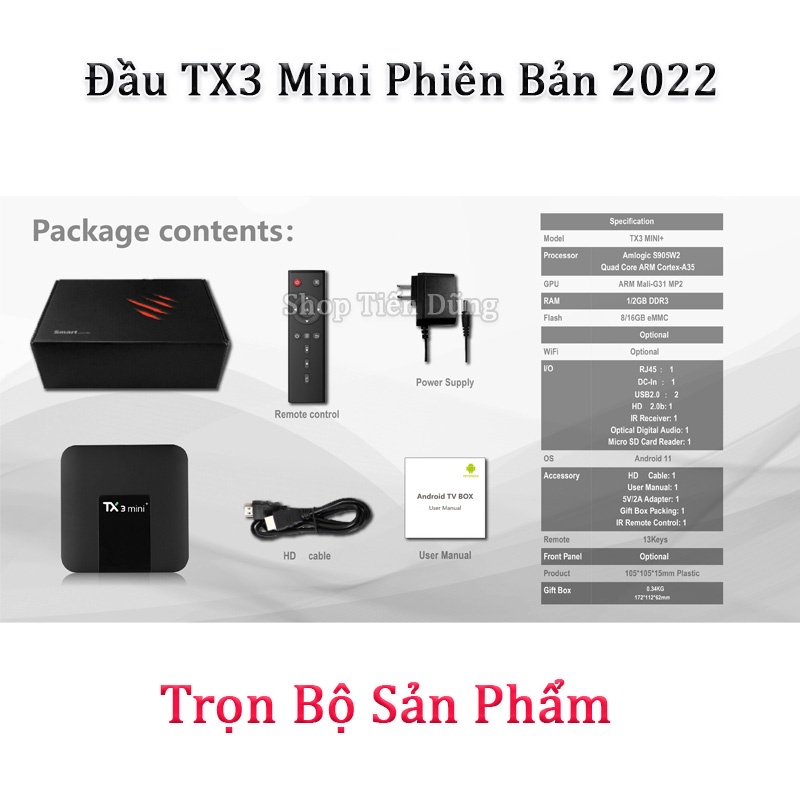 Đầu Android tv box TX3 Mini Plus Nâng Cấp Có RAM 2G + S905W2, Rom 16G, wifi 2.4gh, sủ dụng phân mền ATV 11 bản 2022