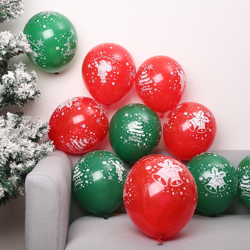 Set 10 Bong Bóng 10 Inch Hình Bông Tuyết Màu Xanh Lá / Đỏ Trang Trí Tiệc Giáng Sinh