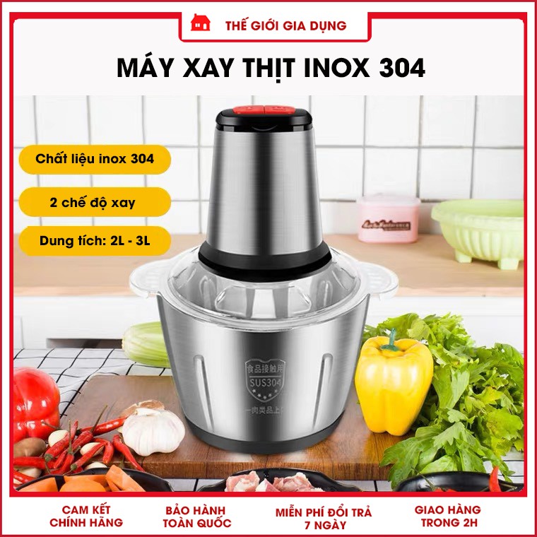 MÁY XAY THỊT ĐA NĂNG 2 Lít, 3 Lít  bằng điện 4 lưỡi công suất 300w Cối inox 304, Cối Thủy tinh- Xay thịt, rau củ