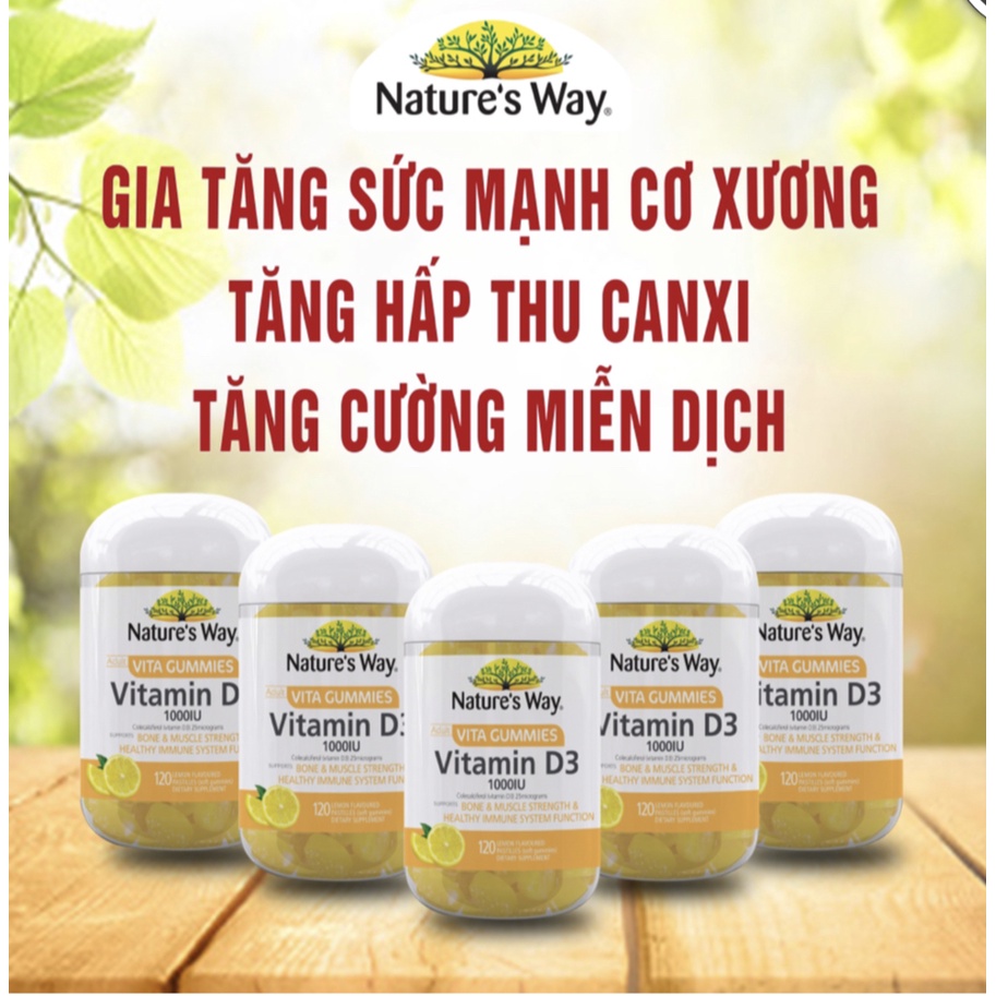 Kẹo Dẻo Nature's Way Vita Gummies Bổ Sung Vitamin D3 1000IU Tăng Hấp Thu Canxi Cho Người Lớn
