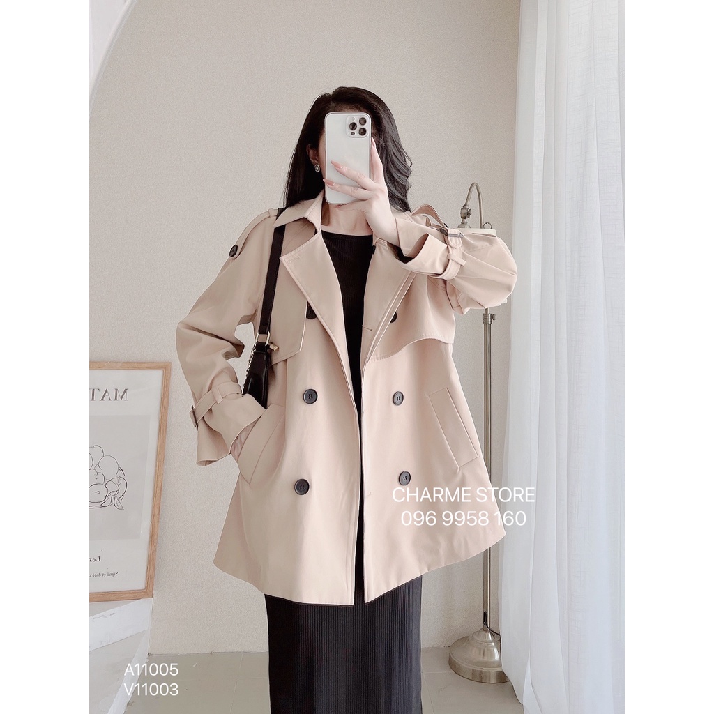 Áo khoác nữ Măng tô tay bo cách điệu thiết kế Charme 11005 | BigBuy360 - bigbuy360.vn
