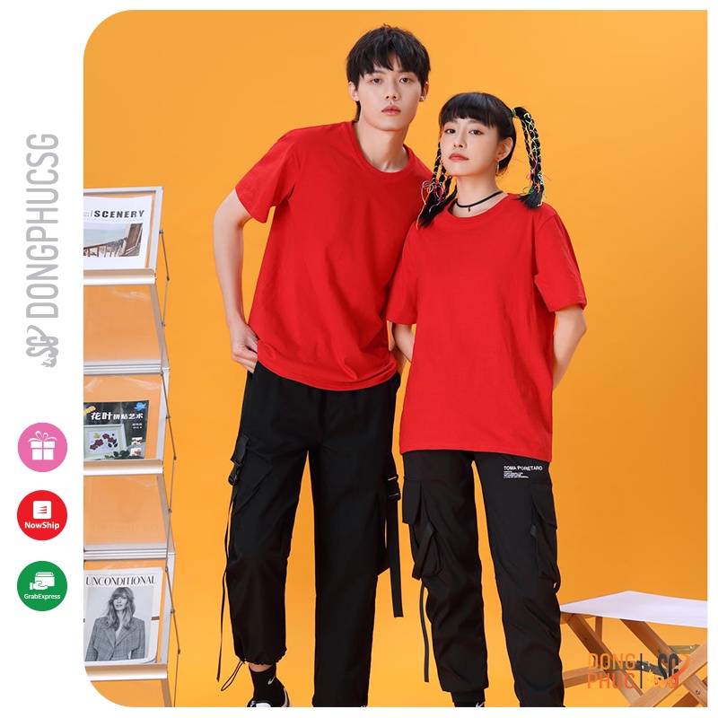 Áo thun trơn màu đỏ phông unisex nam nữ basic tee ulzzang cổ tròn thun cotton 4 chiều dày dặn ATTD | DONGPHUCSG