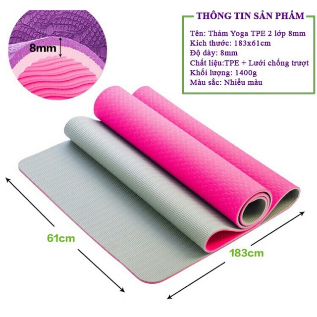 Thảm Tập Yoga TPE 2 Lớp 6mm - Giao Màu Ngẫu Nhiên