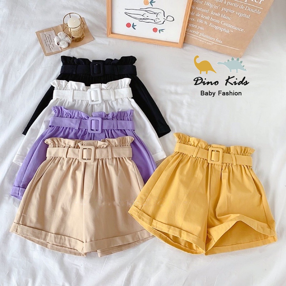 Quần đùi bé gái, quần đùi kaki cạp cao kèm đai cho bé size 13- 26kg