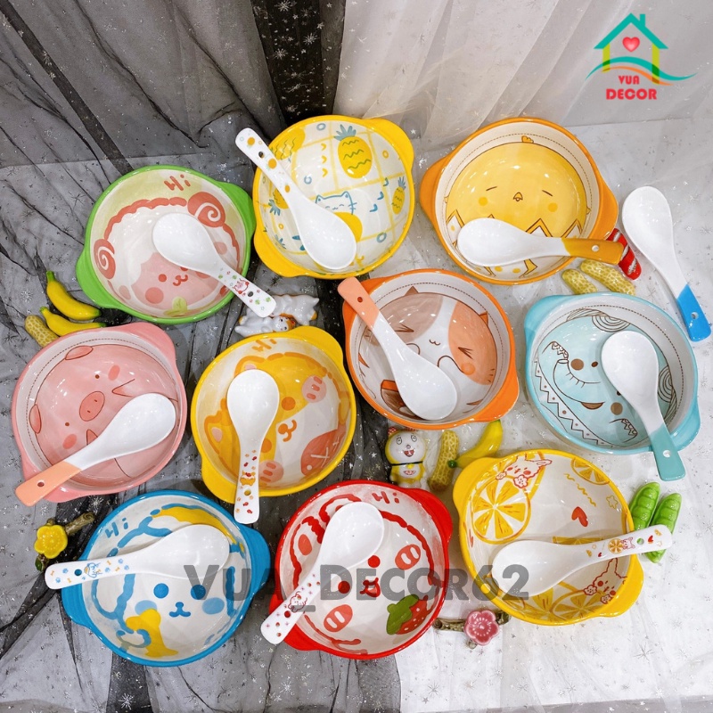 Bát ăn cơm, bát ăn dặm cho bé, chén dĩa decor dễ thương cho bé tặng kèm thìa