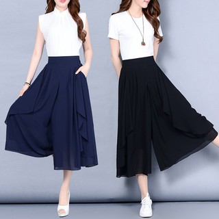 Quần Lửng Ống Rộng Lưng Thun Thời Trang Vintage Dành Cho Nữ