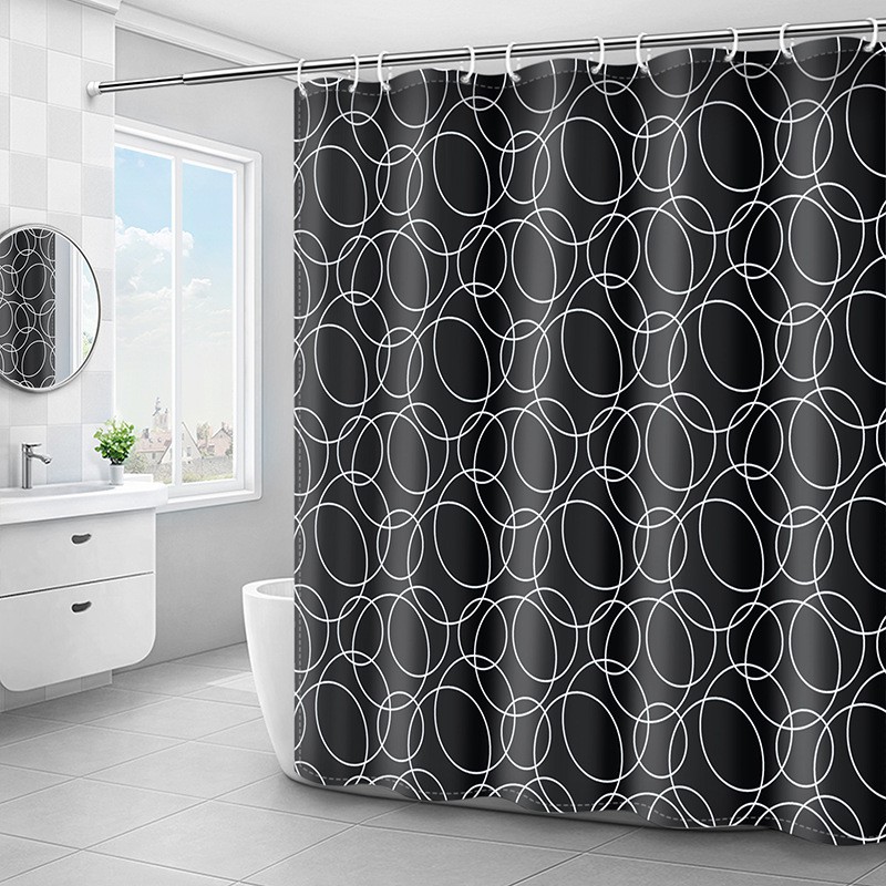 Rèm phòng tắm hoạ tiết hình tròn chất liệu polyester chống thấm nước