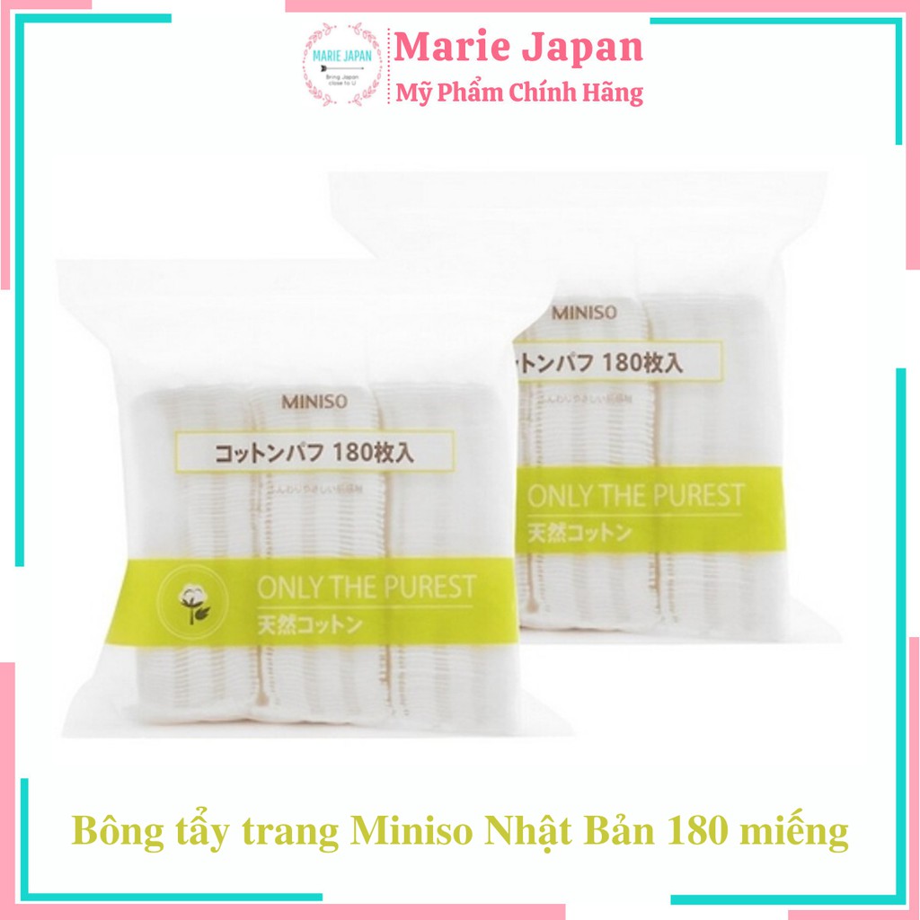 Bông Tẩy Trang MINISO SỌC XANH Bịch 180 miếng Nhật Bản