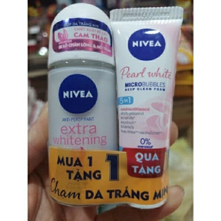 lăn khử mùi nivea extra whitening trắng mịn ngừa thâm 50ml( tặng sữa rửa mặt 20ml)