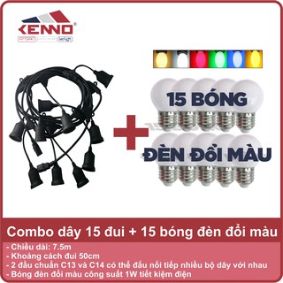 Bộ dây 15 đui kèm 15 bóng đèn đổi màu
