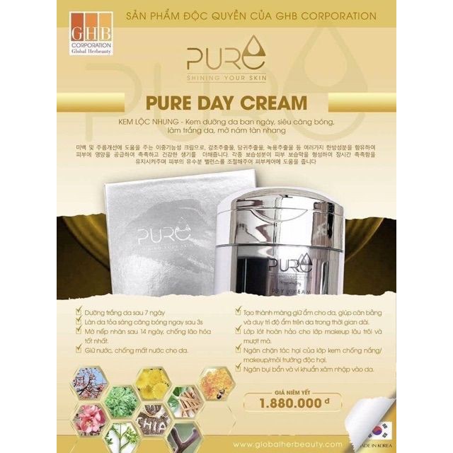 KEM LỘC NHUNG BAN NGÀY - KEM PURE DAY CREAM [Chính Hãng]