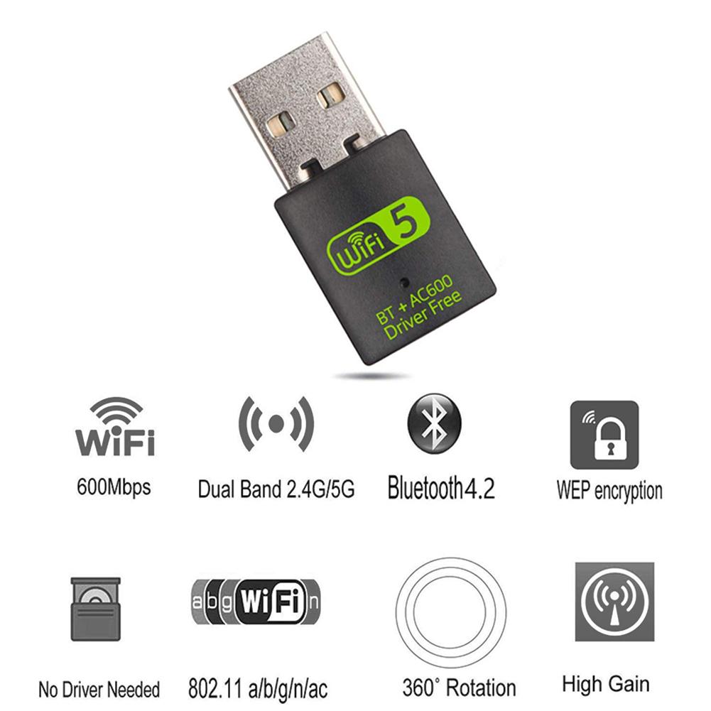 🎉Bộ điều hợp USB WiFi Bluetooth Bộ thu không dây 600Mbps băng tần kép 2.4 / 5Ghz USB WiFi Dongle
