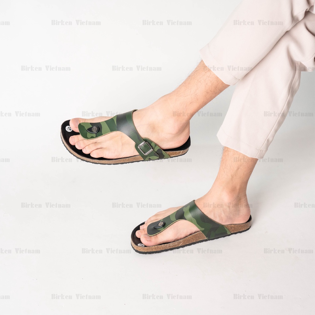 Mã R07 DÉP ĐẾ TRẤU Da PU Camo Rằn Ri Quai Tách Ngón Unisex Birken Vietnam Bioline