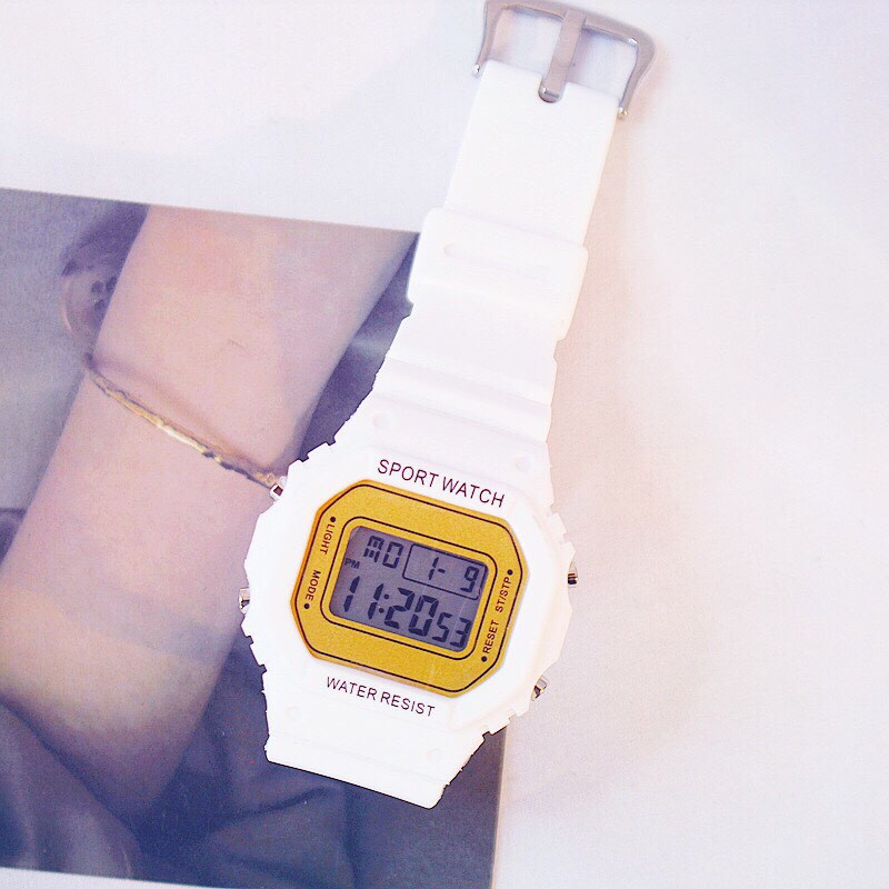 Đồng hồ thời trang nam nữ Sport Watch Trắng mặt vàng mẫu siêu hot