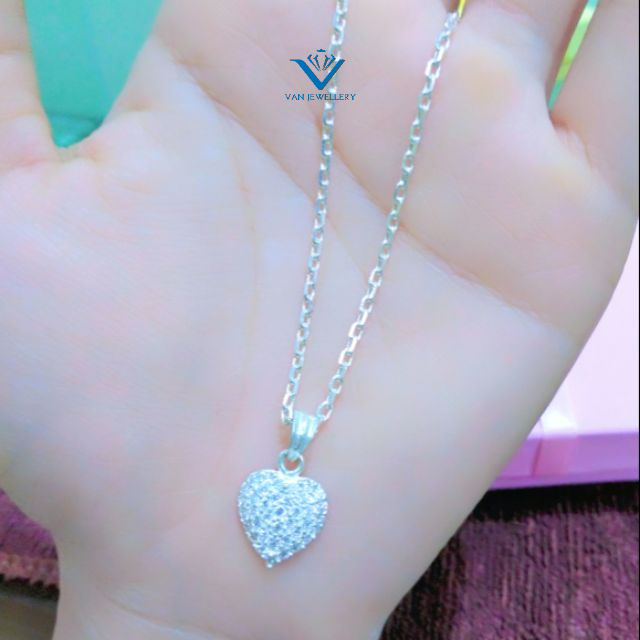 Dây chuyền tim đính đá bạc ta 2