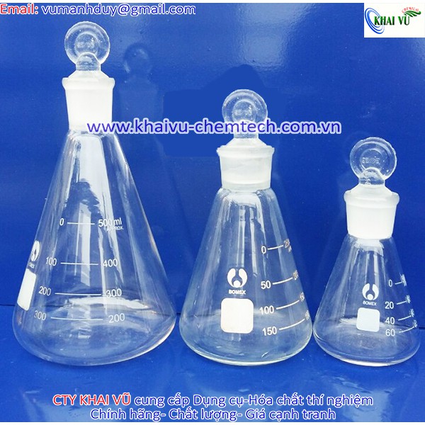 Bình tam giác CÓ NÚT NHÁM THỦY TINH 100ml 250ml 500ml