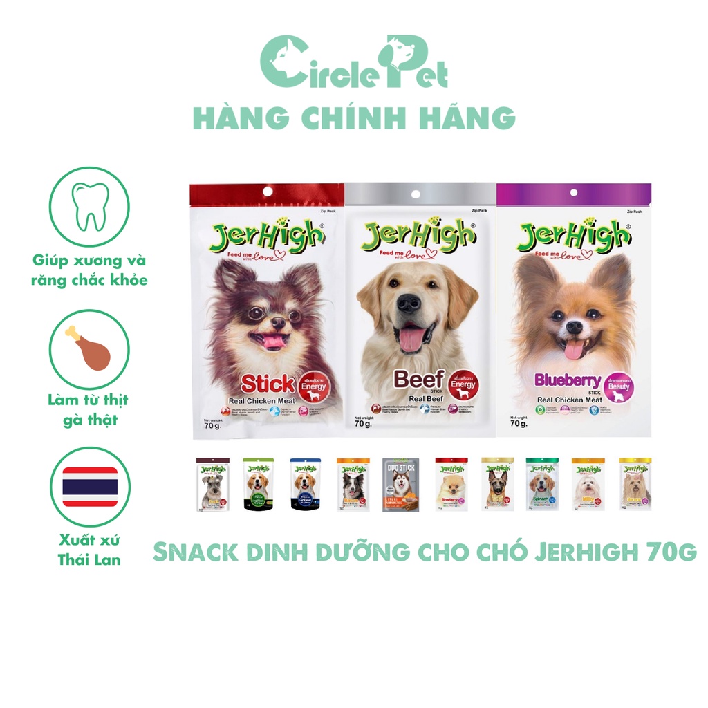 Snack Dinh Dưỡng - Bánh Thưởng Cho Chó Jerhigh Nhiều Vị Siêu Dinh Dưỡng Hàng Thái Lan Gói 70gr - Circle Pet